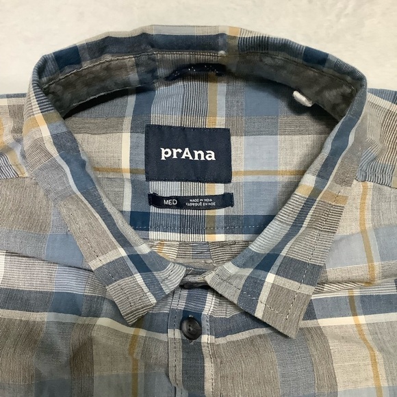 Prana Short Sleeve Button Down Shirt Sz Medium Plaid - Picture 3 of 6
